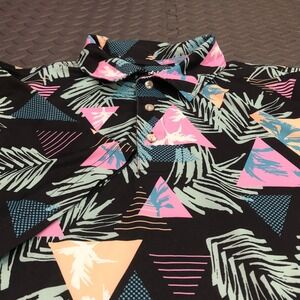 Chubbies Performance Polo Mens Large Black Geometric Tropical Palm Leaf Stretch